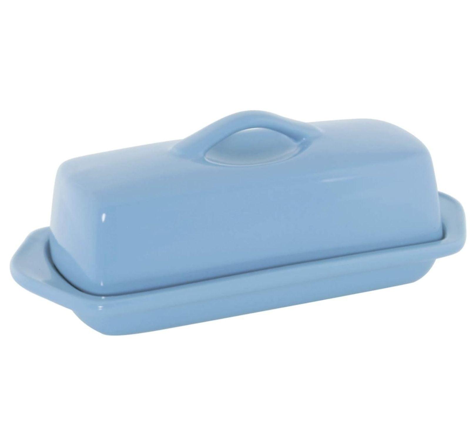 Glacier Blue Stoneware Full-Size Butter Dish with Handle