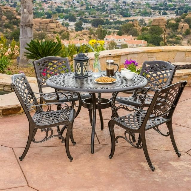 Hallandale Sarasota 5pc Cast Aluminum Patio Dining Set - Bronze - Christopher Knight Home: Weather-Resistant, 4 Arm Chairs, No Cushions