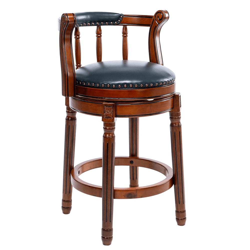 26"H Swivel Bar Stool With Wood Frame, Backrest, Cow Top Leather Seat Surface 360° Swivel Upholstered Kitchen Island Chairs