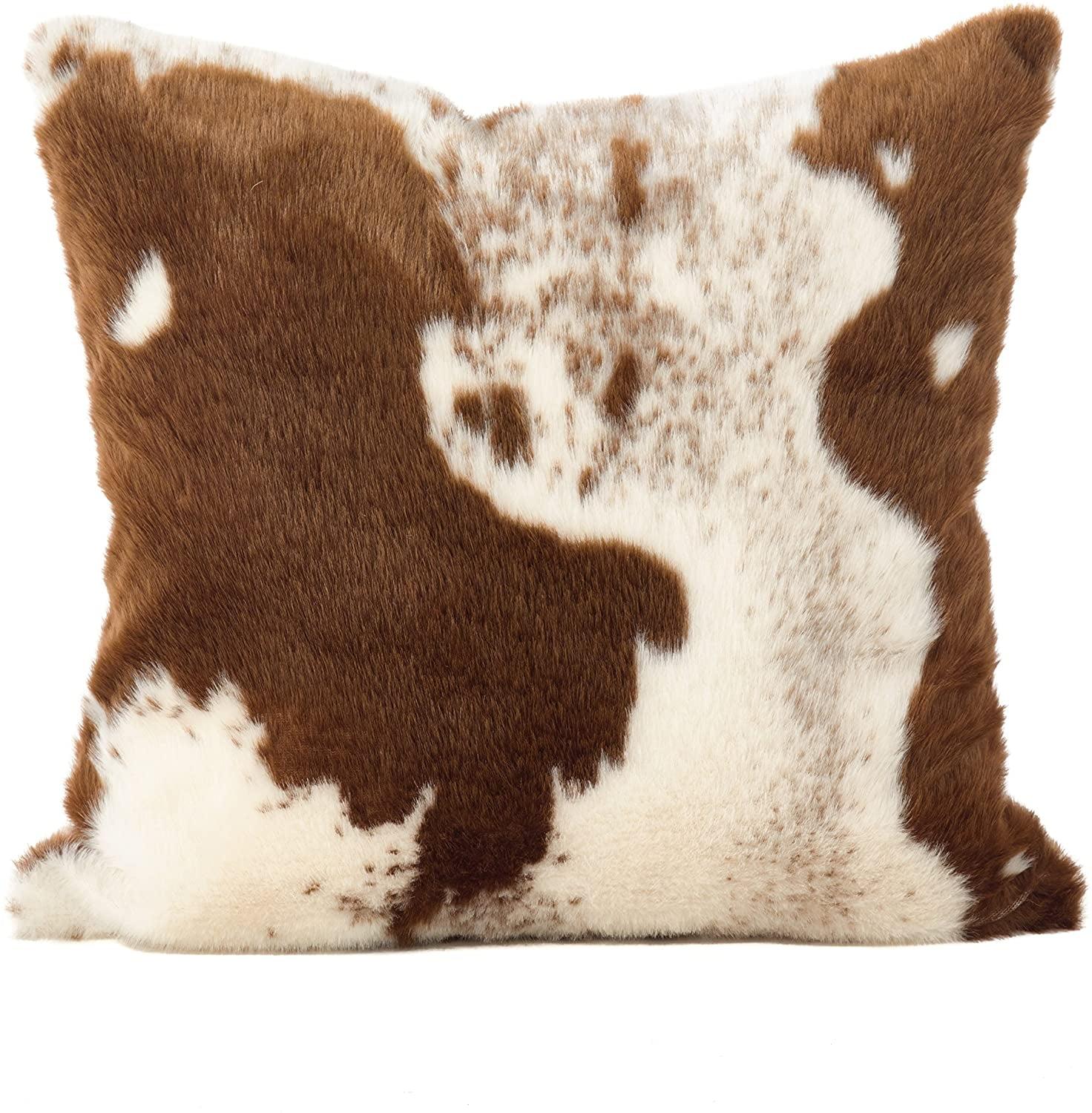 Urban Faux Cowhide Brown and White 28" Polyester Pillow Cover