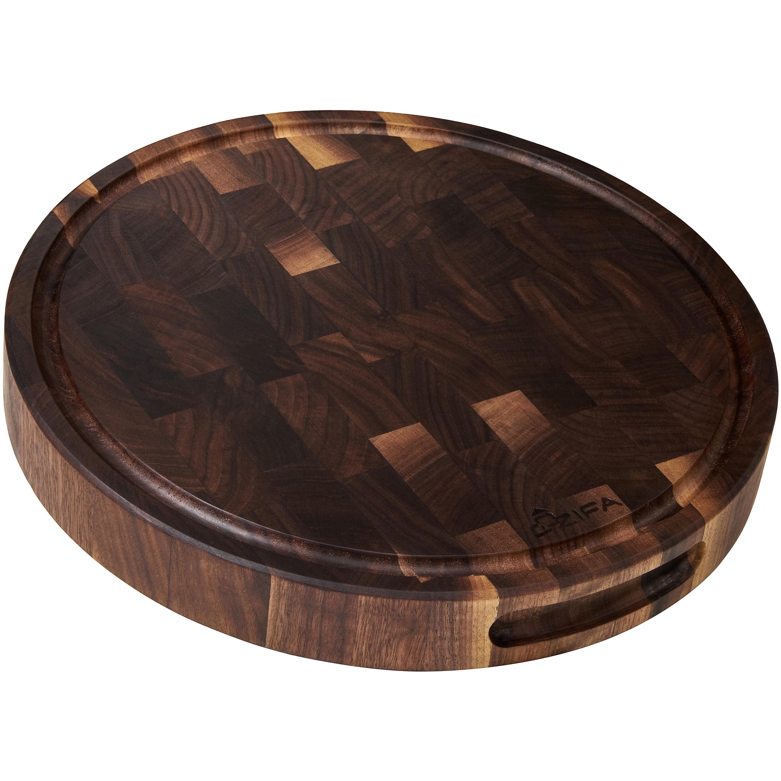 13" Round Black Walnut End Grain Cutting Board with Juice Groove