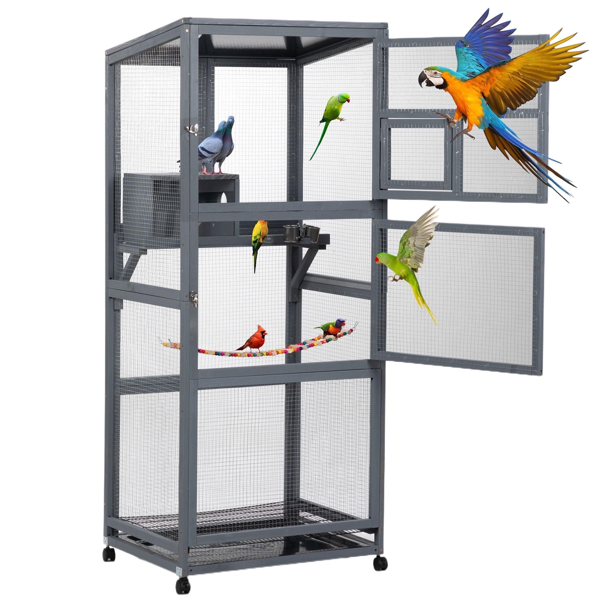 Coziwow 68" Gray Wooden Bird Cage with Perch and Wheels