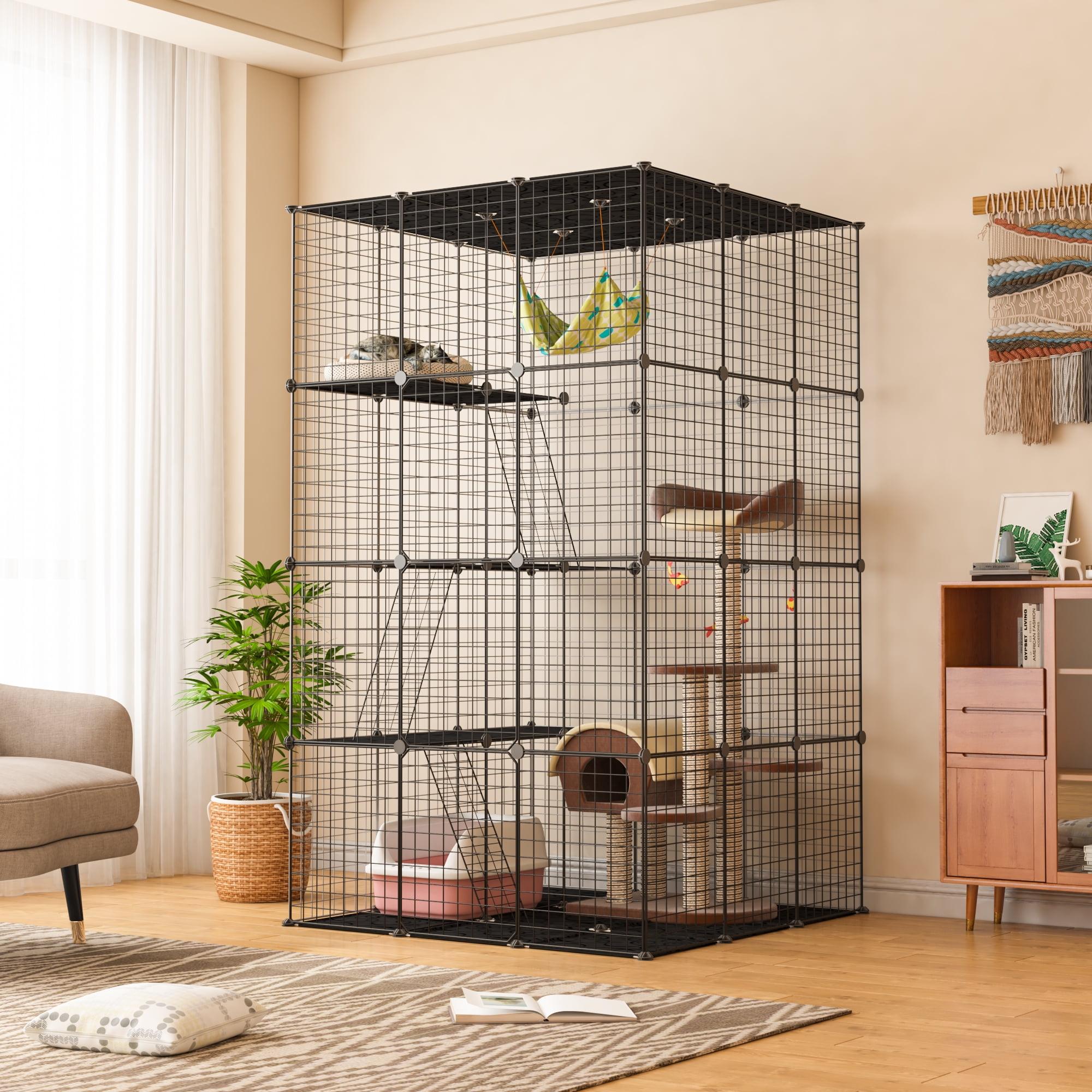 Extra Large Black Metal Cat Cage Playpen with Platforms