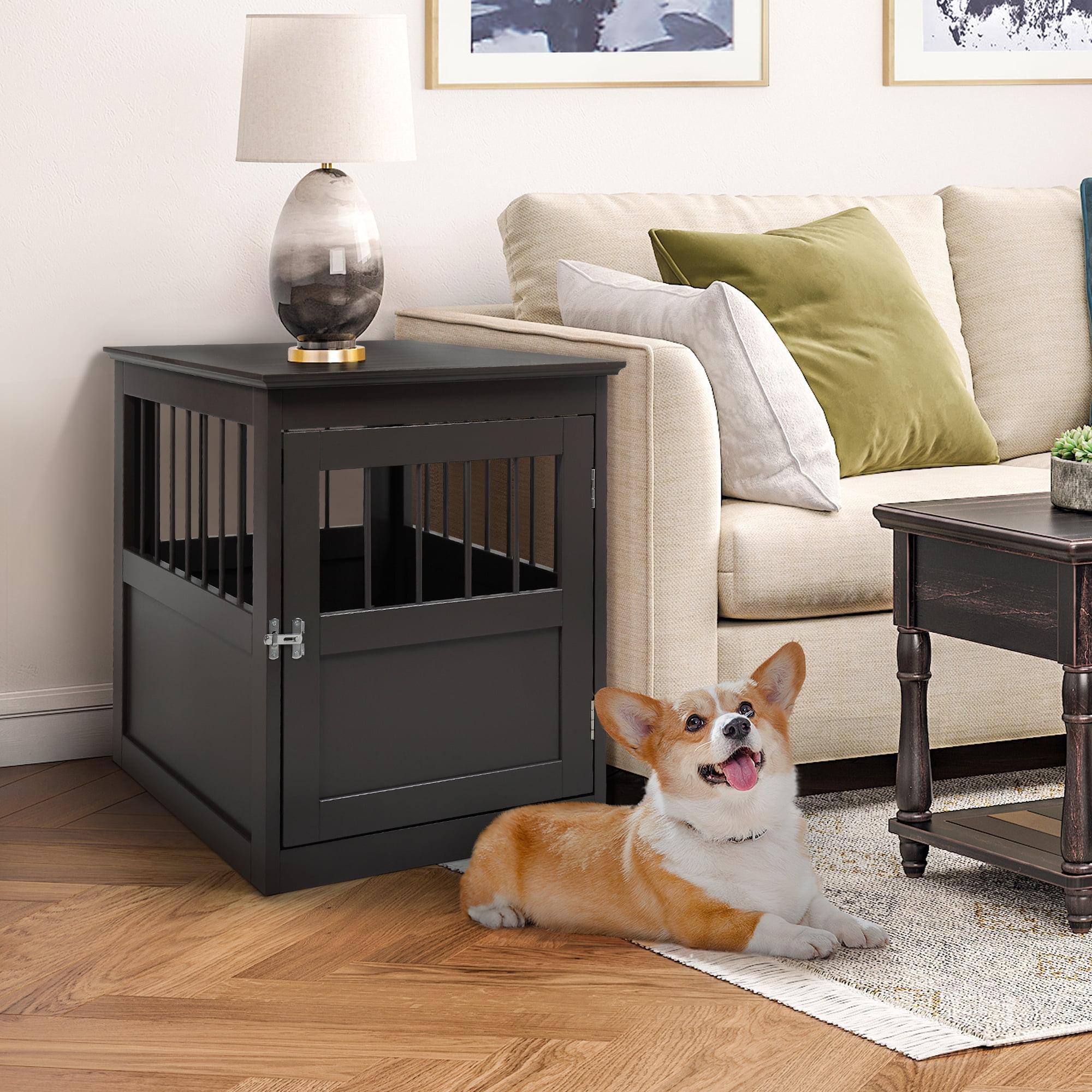 Medium Brown Wooden Dog Crate and End Table