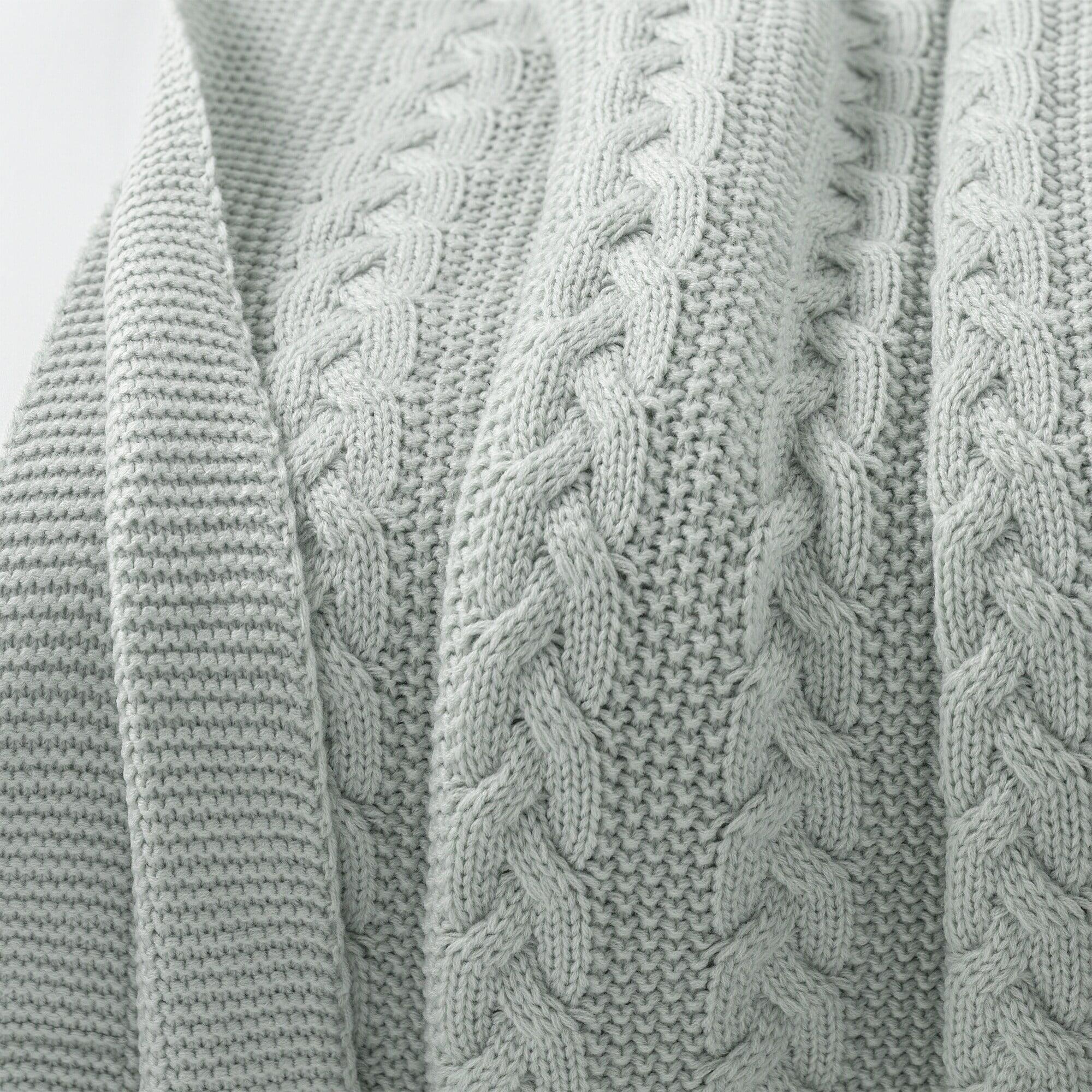 Eucalyptus Scented Light Gray Acrylic Cable Knit Throw Blanket