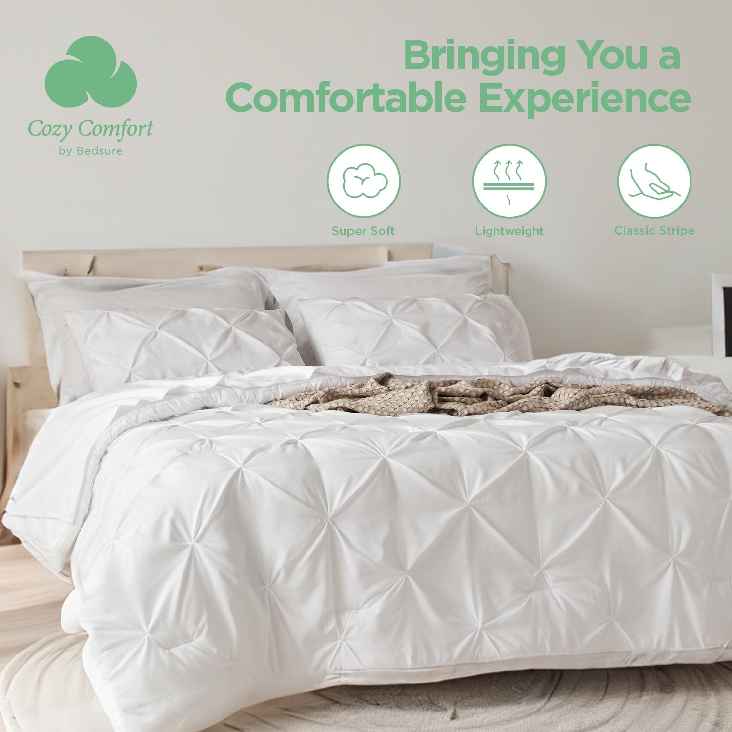Cozy Comfort White King Comforter Set - 7 Pieces Pintuck Bed in A Bag, Bedding Sets with Comforters, Sheets, Pillowcases & Shams