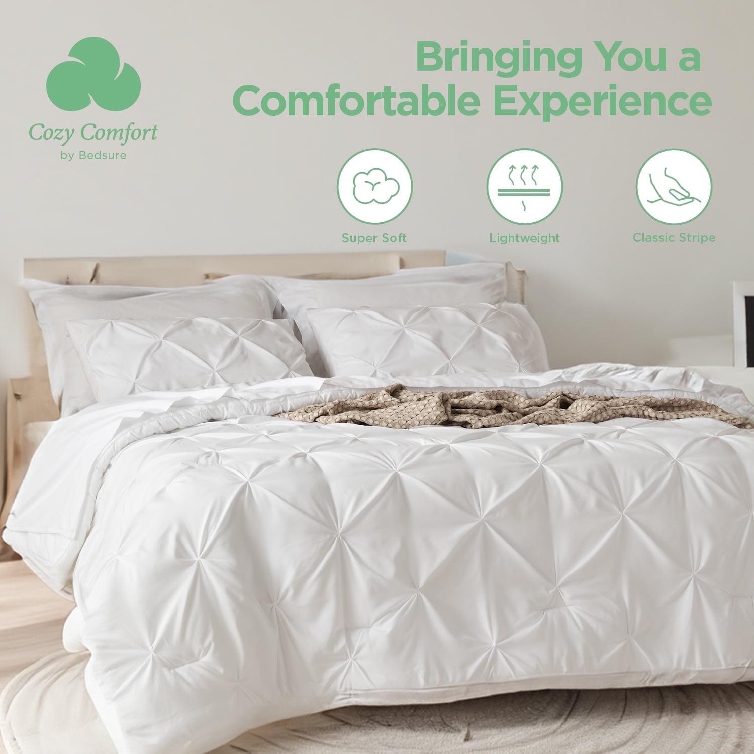 Cozy Comfort White King Comforter Set - 7 Pieces Pintuck Bed in A Bag, Bedding Sets with Comforters, Sheets, Pillowcases & Shams