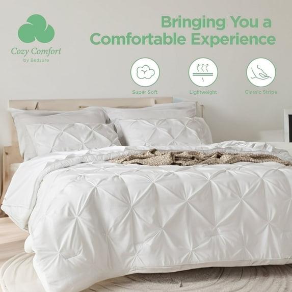 Cozy Comfort White King Comforter Set - 7 Pieces Pintuck Bed in A Bag, Bedding Sets with Comforters, Sheets, Pillowcases & Shams