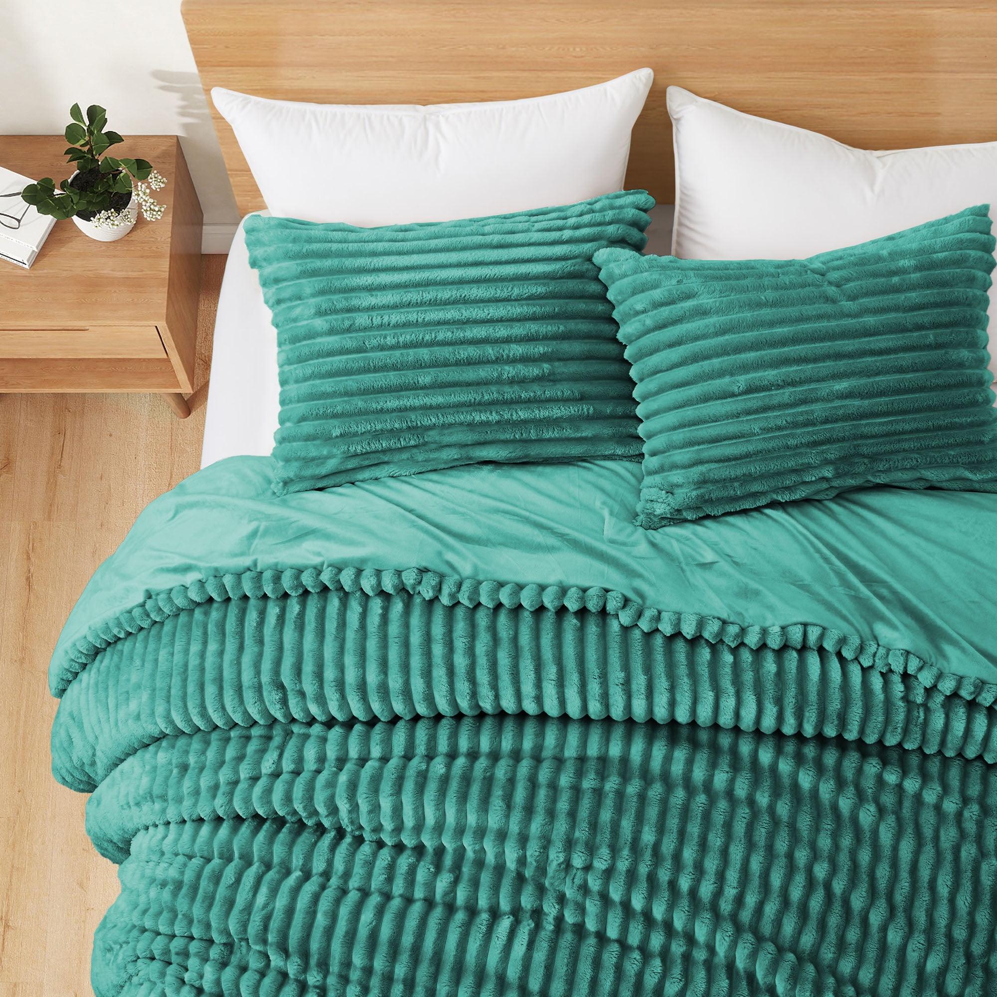 Peace Nest Flannel Fleece Plush Fuzzy Comforter Set Fluffy Bedding Set with 2 Pillowcases, Dark Grey, Queen