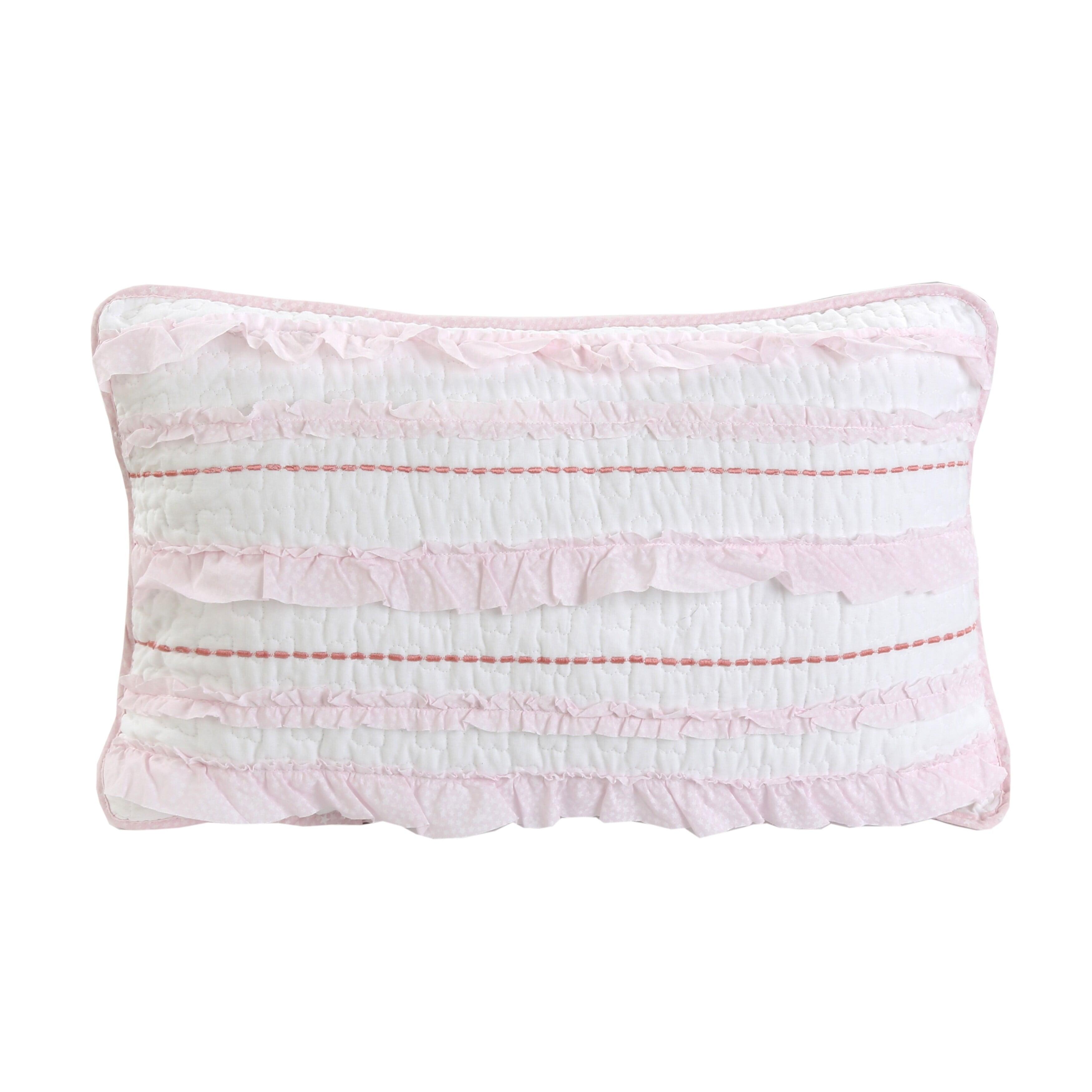 Cozy Line Home Fashions Cozy Line Pretty in Pink Ruffle Embroidered Cotton Rectangular Décor Throw Pillow