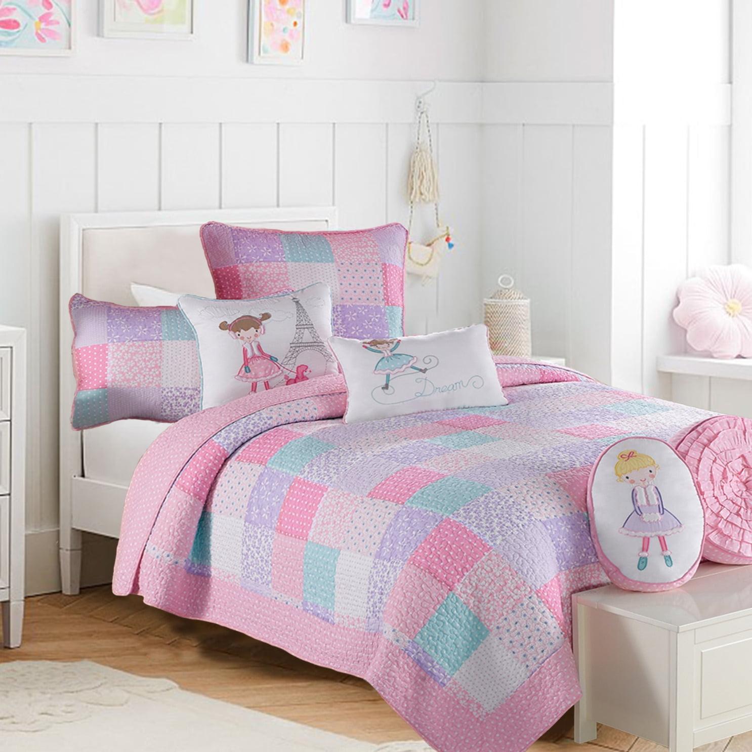 Pink and Purple Patchwork Cotton Twin Quilt Set