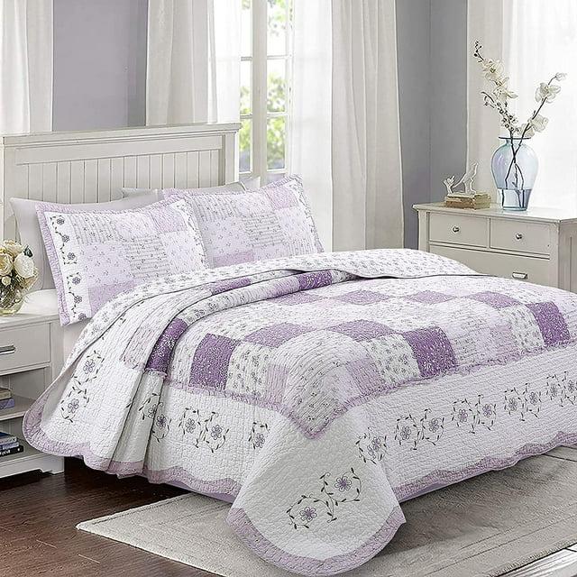 Cozy Line Amor por la Colcha de Algodón de Patchwork Lila, Doble, Reversible, 68 X 86 Pulgadas (2 Unidades)