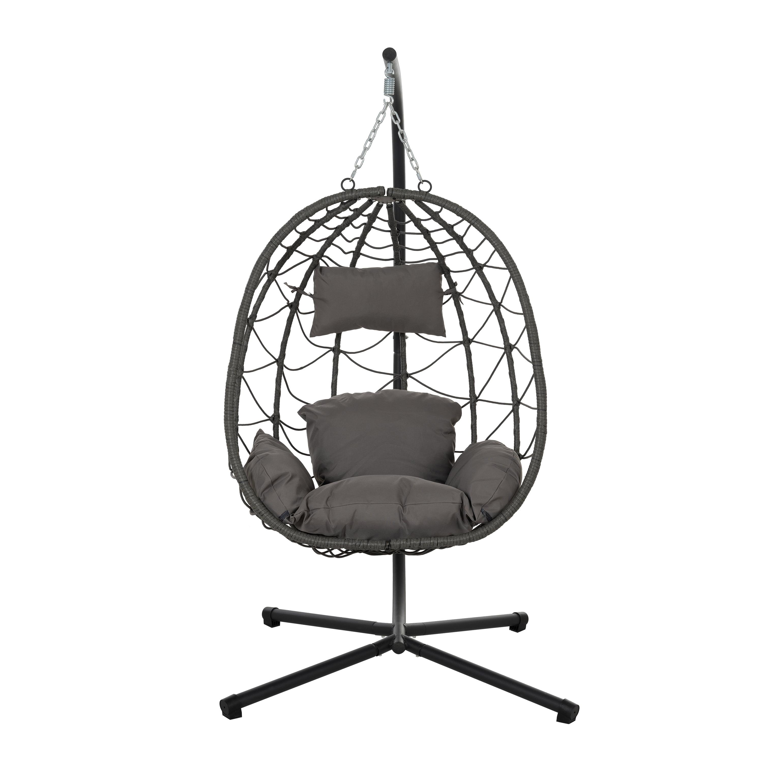 Gray Steel Outdoor Hanging Egg Chair with Cushions