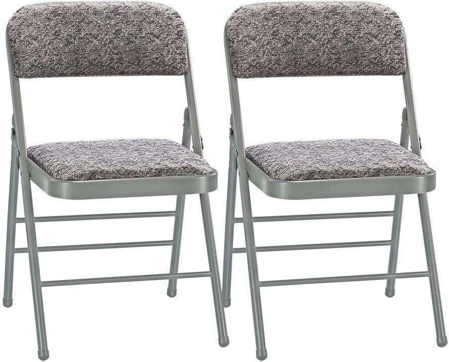 Gray Fabric Padded Armless Folding Chairs with Aluminum Frame, Set of 2