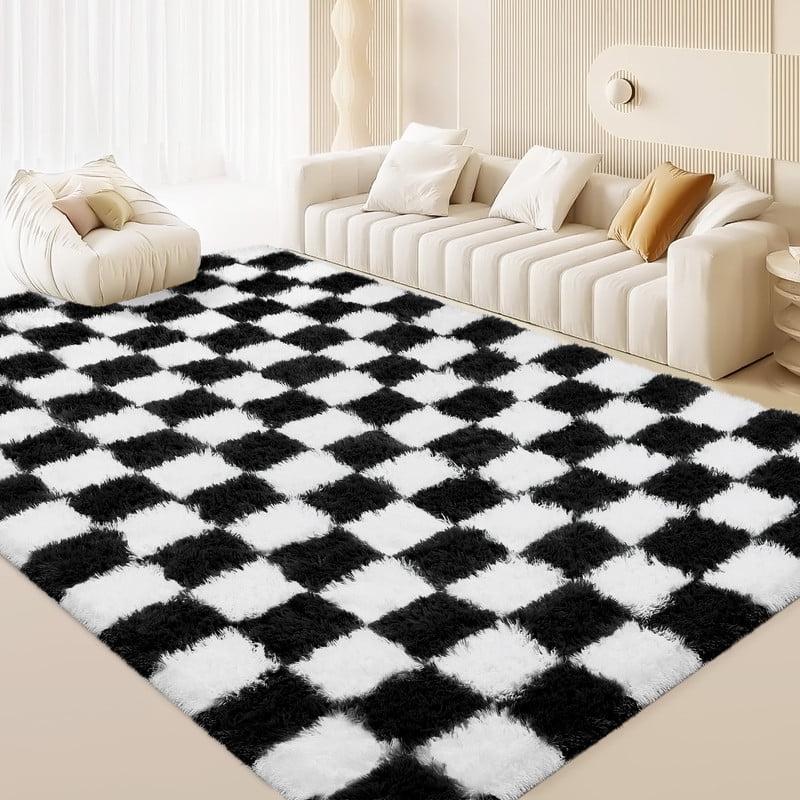 Luxe Weavers Checkered Black and White Geometric 8x10 Area Rug