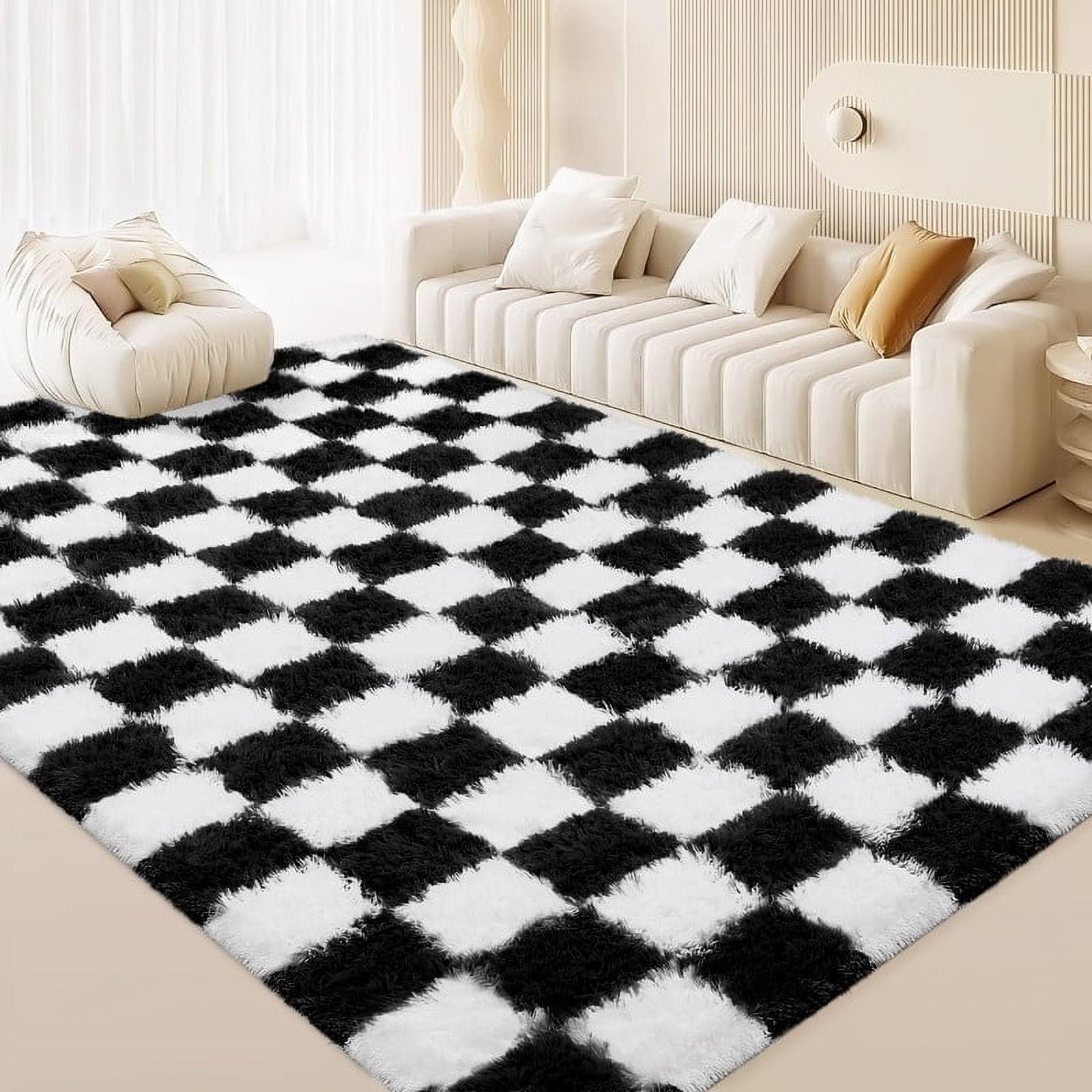 Luxe Weavers Checkered Black and White Geometric 8x10 Area Rug