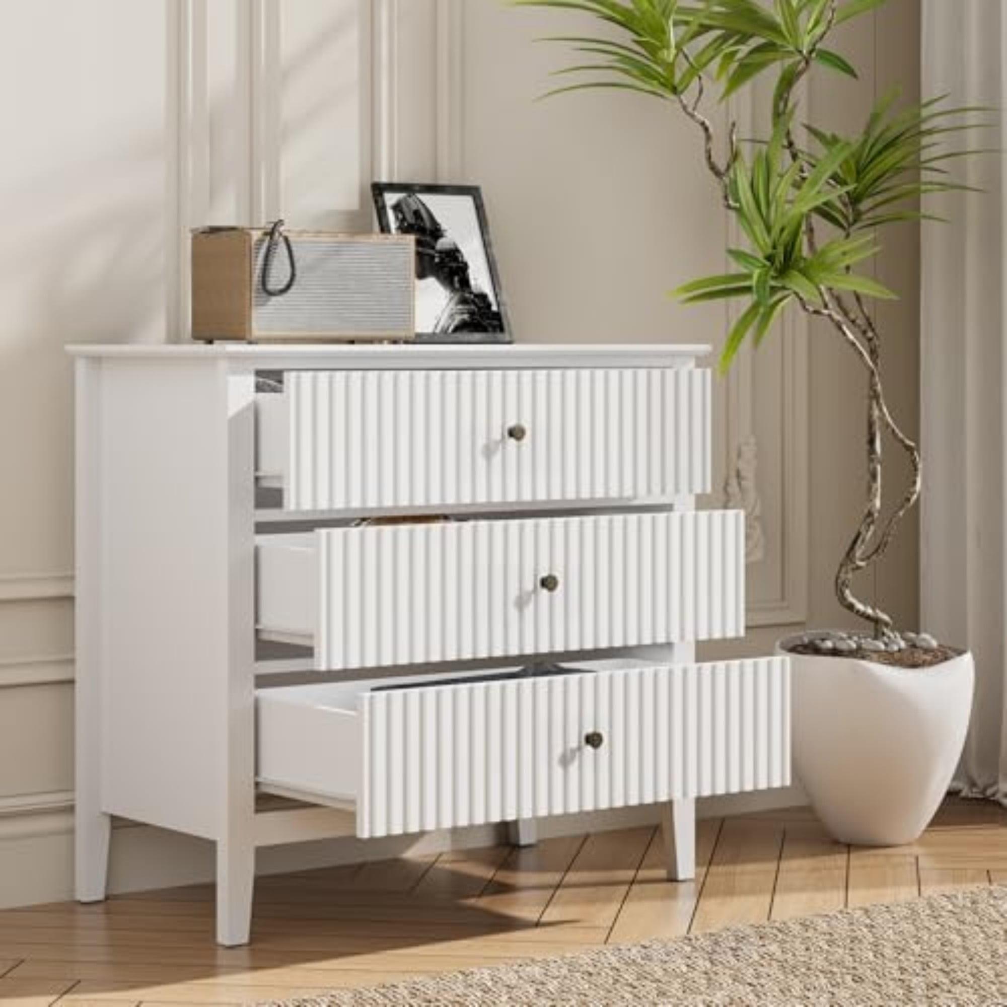 CozyHome White 3 Drawer Dresser, Painted 30 Inch Tall Wood Nightstand with Storage, Wide Modern Chest of Drawers with Ball Bearing Slide for Bedroom Hallway Living Room Entryway Office