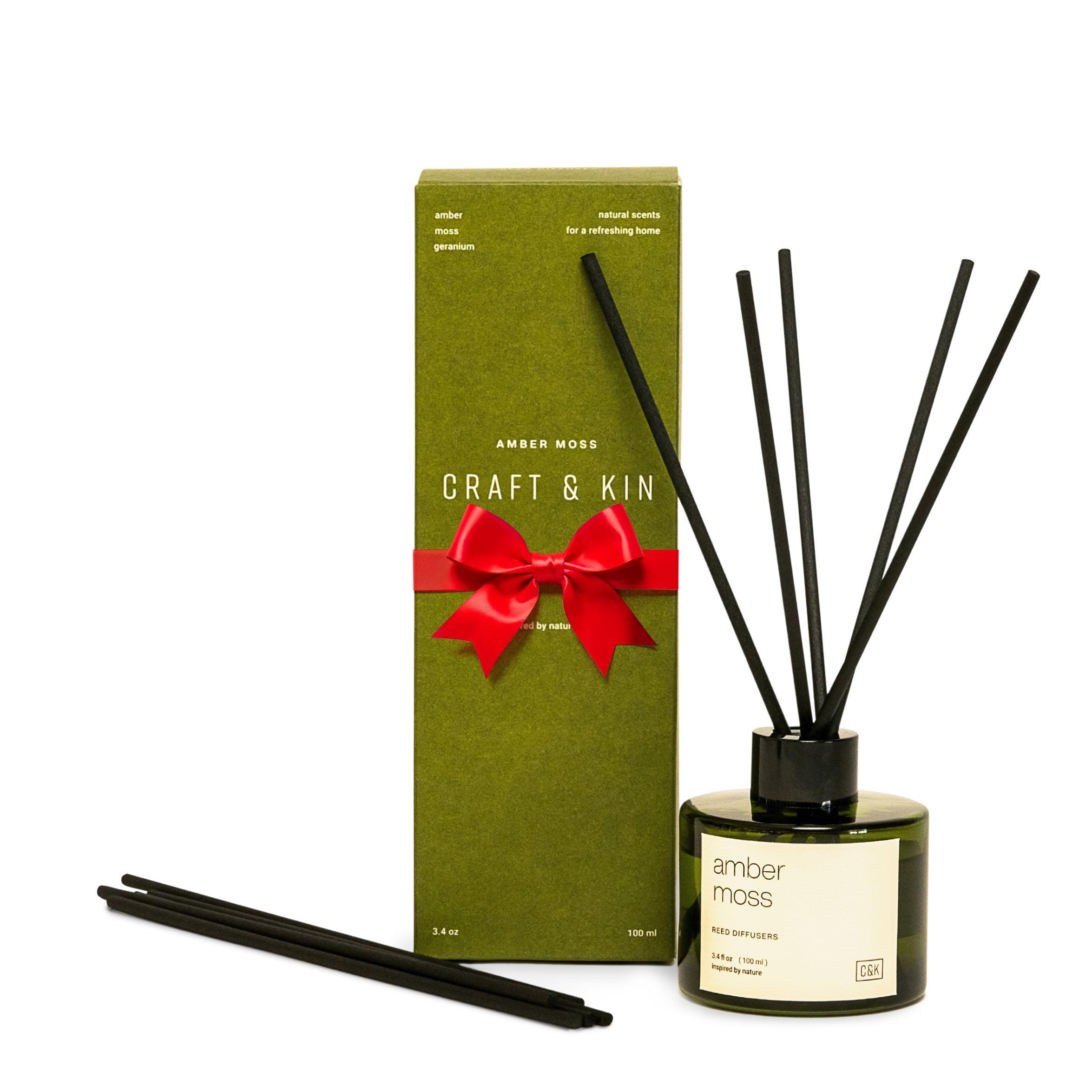 Amber Moss Green Glass Reed Diffuser Set