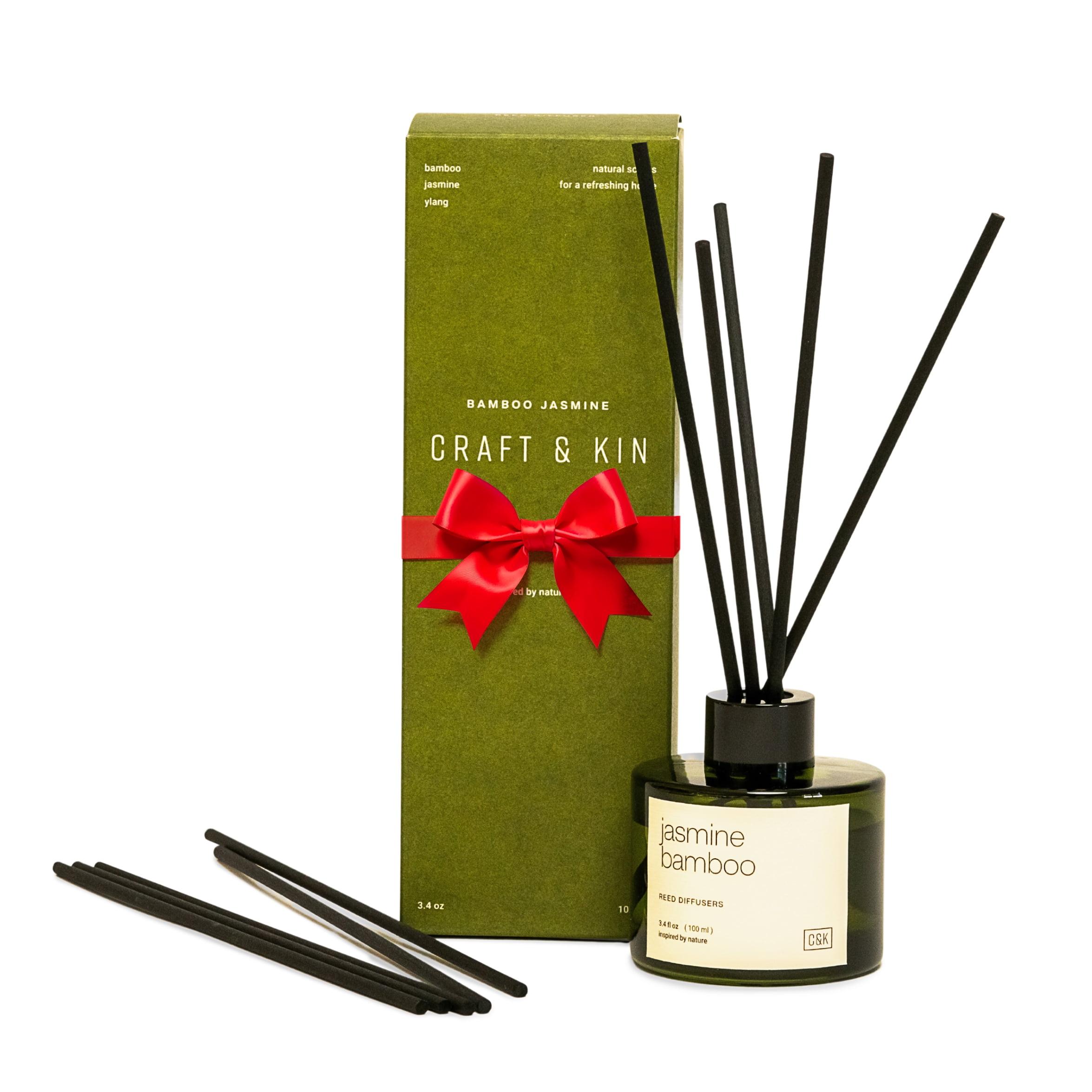 Green Glass Bamboo Jasmine Reed Diffuser Set