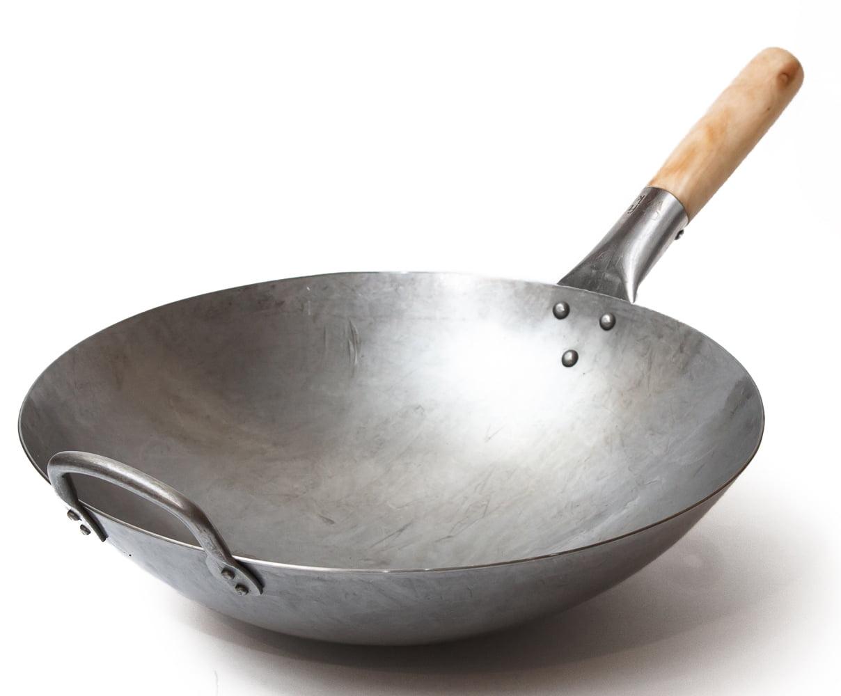 14 Inch Hand Hammered Carbon Steel Wok with Wooden Handle