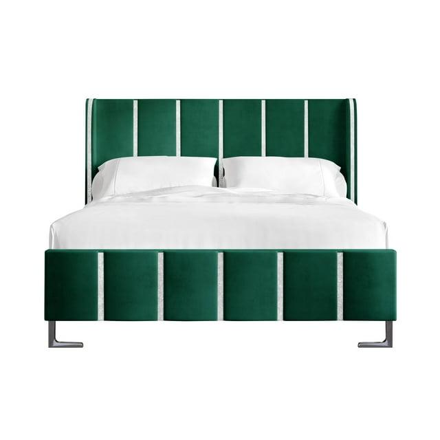 ChaletPosh Full Size Upholstered Bed in Green Velvet