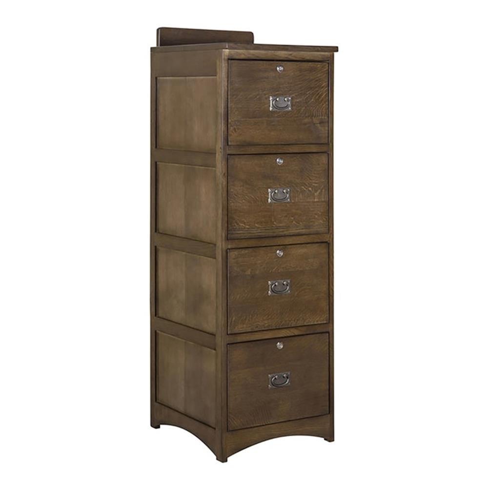 Walnut Oak 4-Drawer Lockable File Cabinet