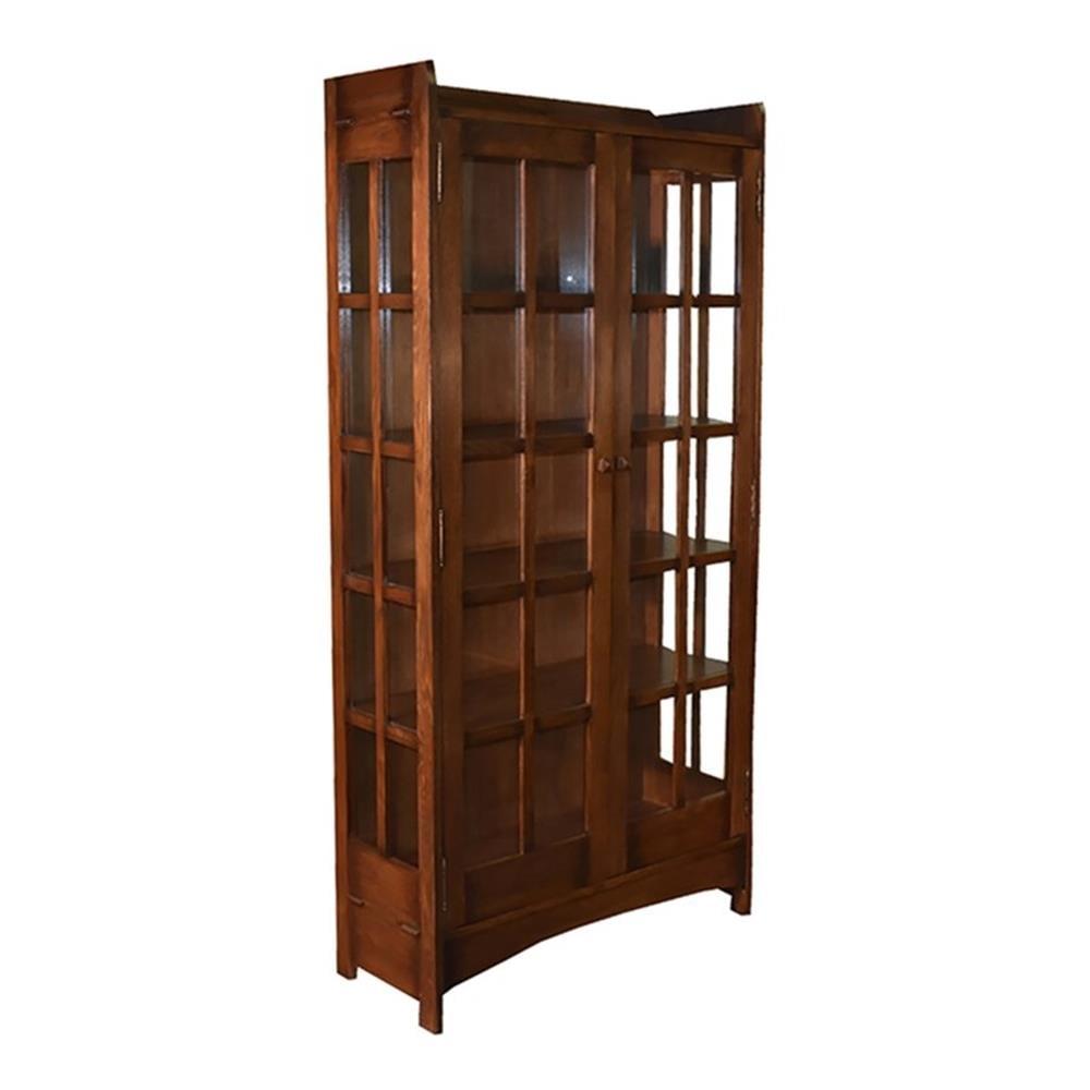 Dark Walnut Lighted Solid Wood China Cabinet with Glass Doors