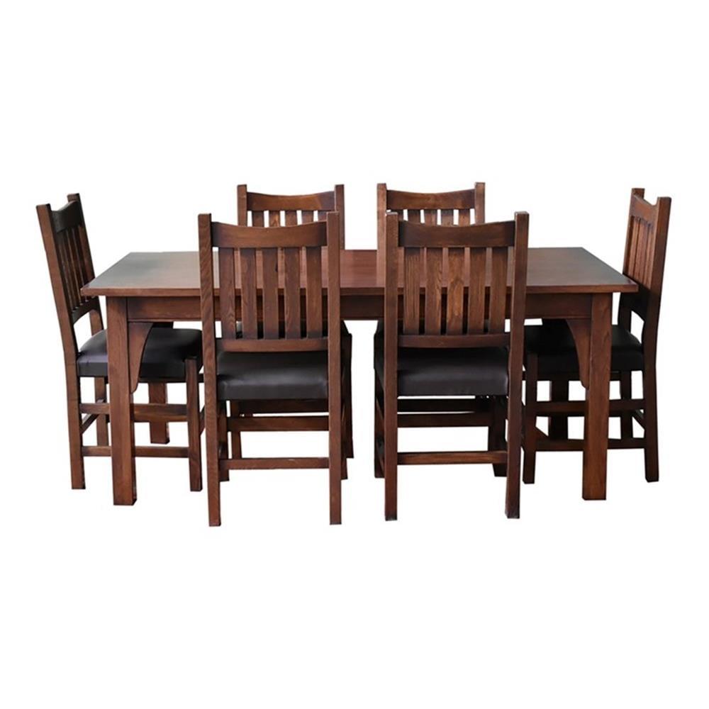 Walnut Medium Wood 7-Piece Dining Table Set with Leather Seats