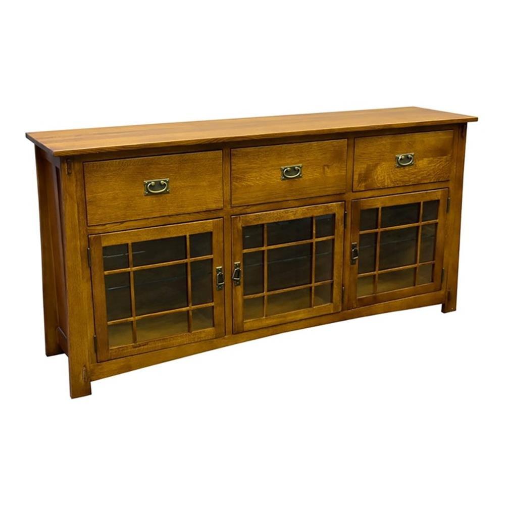 Arts and Crafts Solid Oak Sideboard with Glass Doors