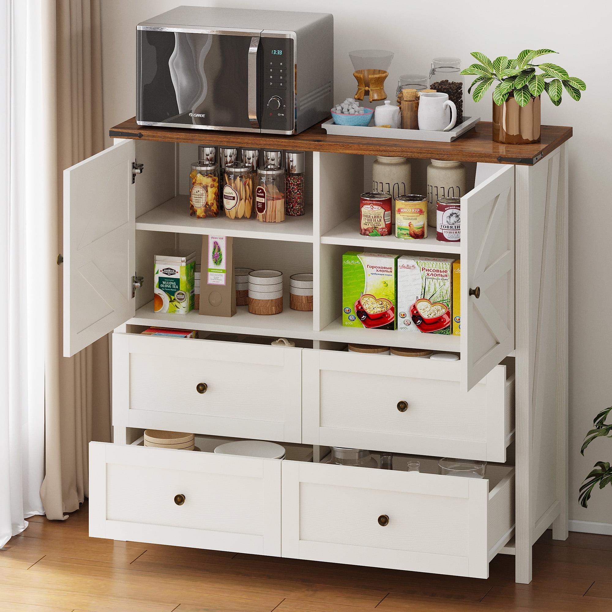 White Farmhouse 4-Drawer Dresser with Soft Close Doors