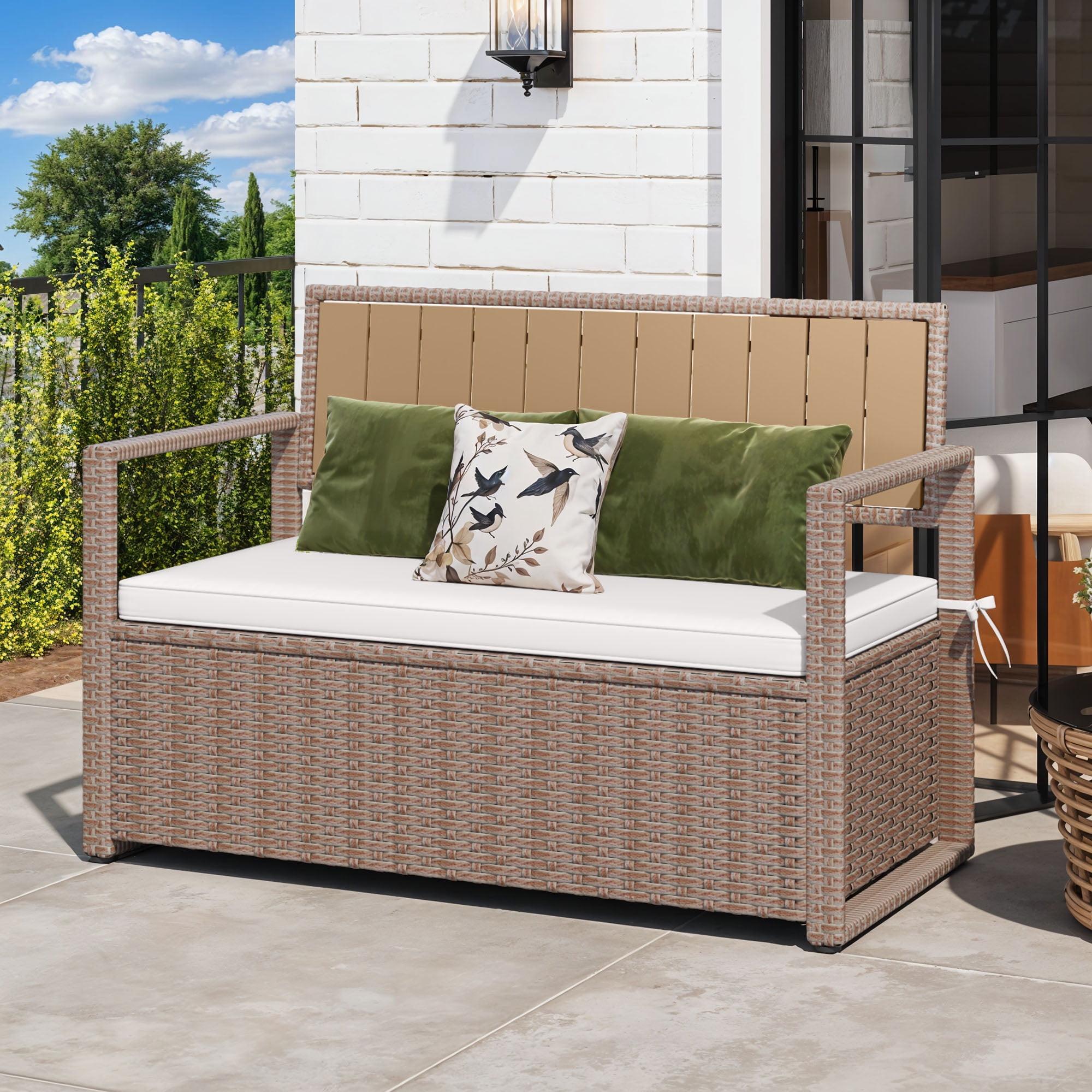 70 Gallon Wicker Patio Storage Bench Craftian 70 Gallon PE Rattan