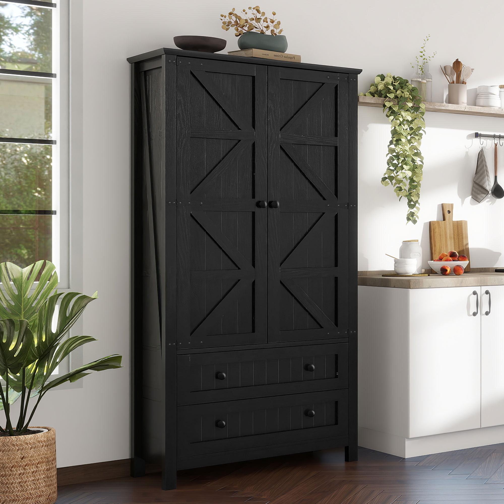 Gracie Oaks 64.5'' H Farmhouse Kitchen Pantry Cabinet With Drawers & Adjustable Shelves