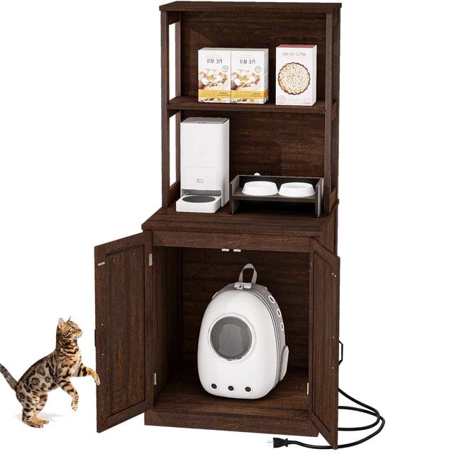 Archie & Oscar™ Alida Large Cat Litter Box Enclosure With Shelves And Doors, Hidden Litter Box Furniture