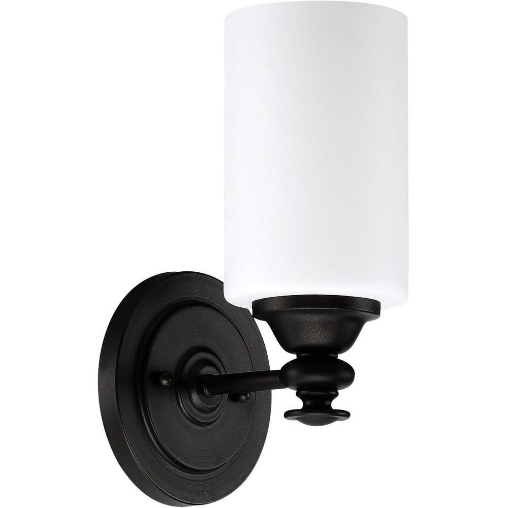 Transitional Espresso Brown Wall Sconce with White Cylinder Shade