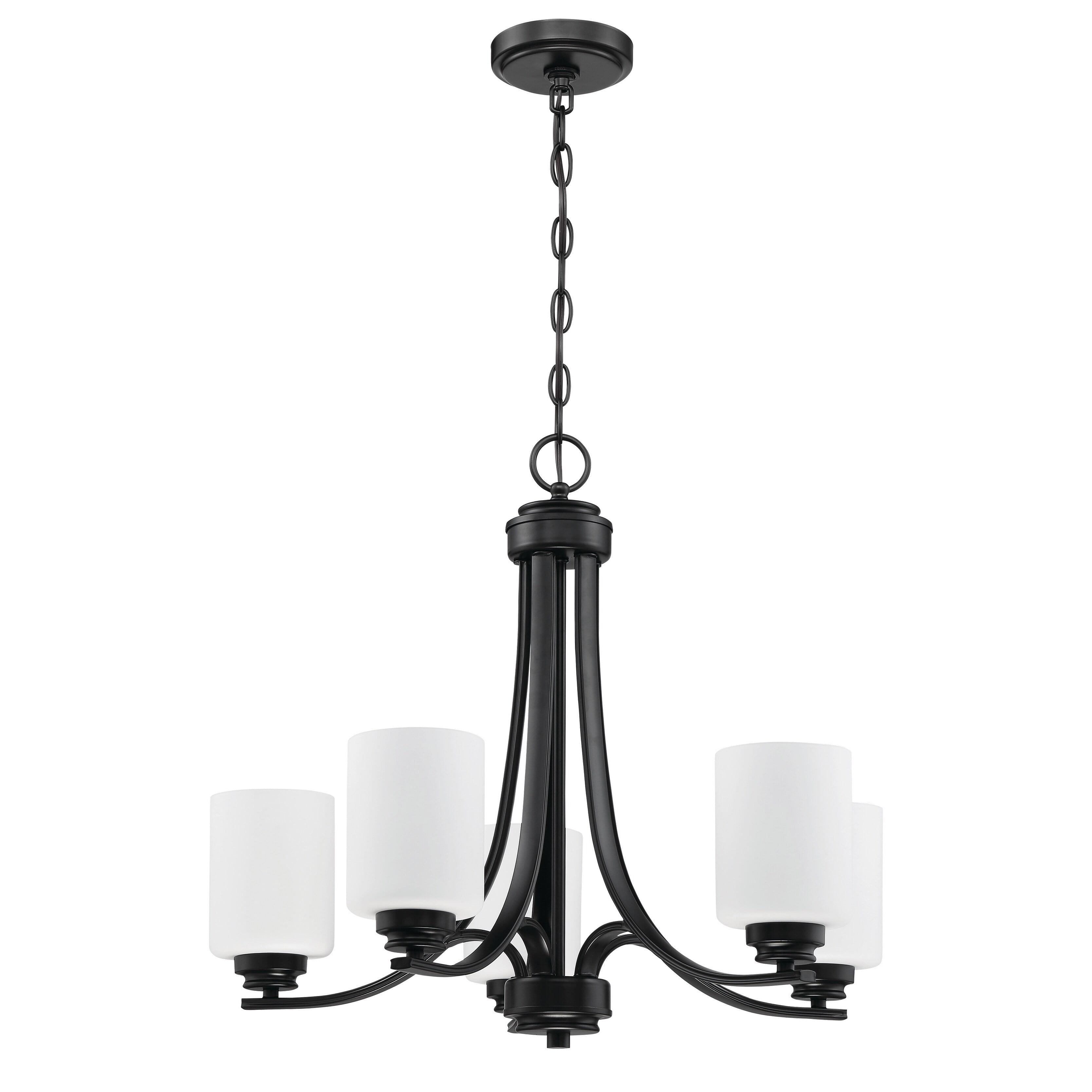 Flat Black and White Frosted Glass 5-Light Chandelier