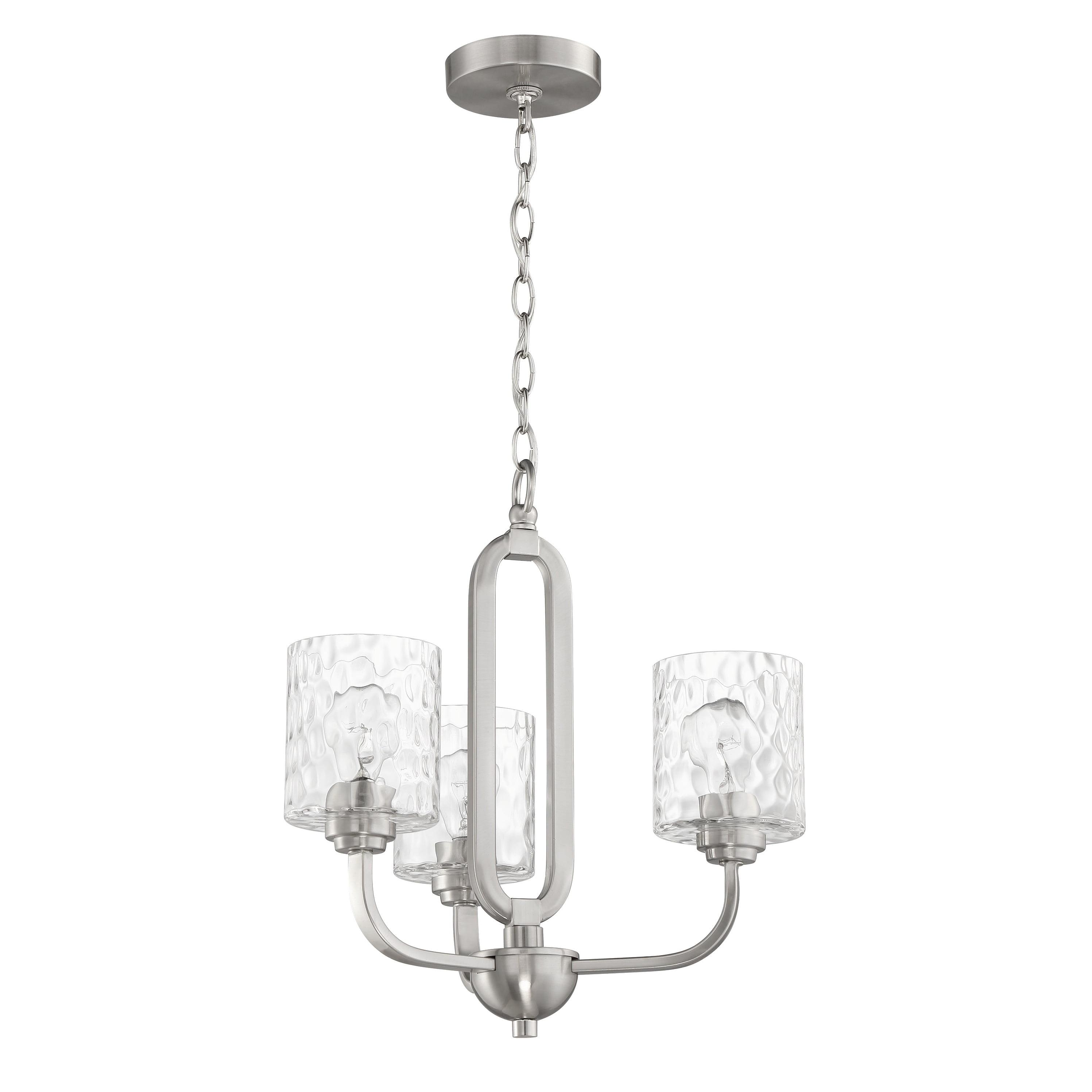 Brushed Nickel Mini Chandelier with Clear Hammered Glass Shades