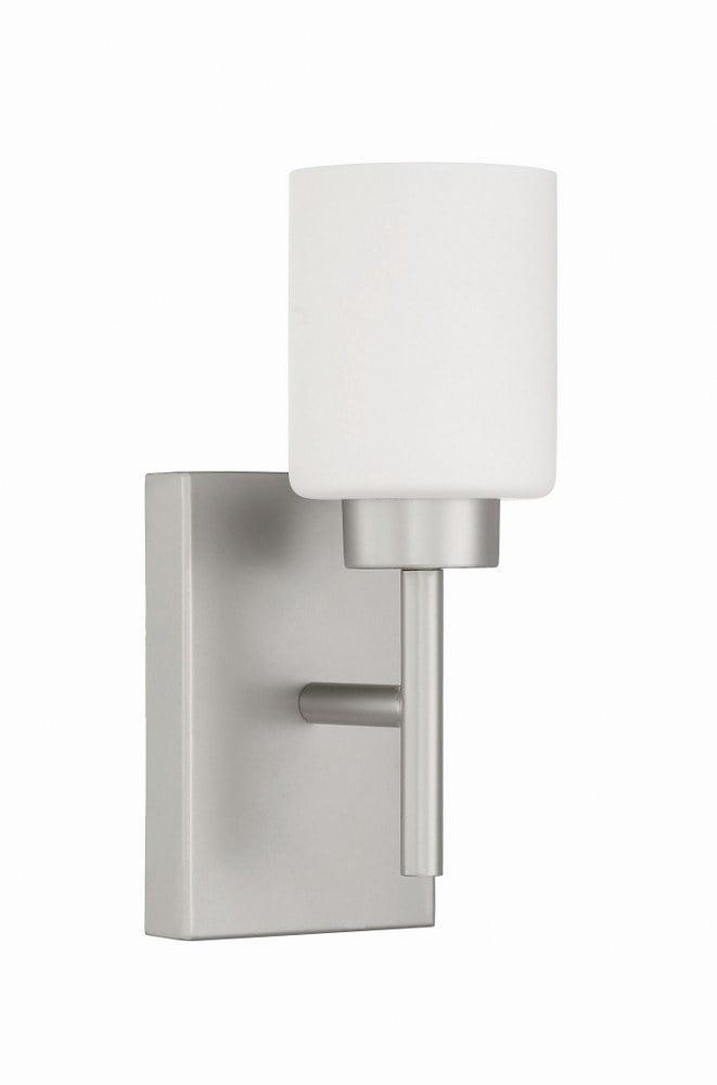 Cadence Satin Nickel 1-Light Wall Sconce with White Frosted Glass