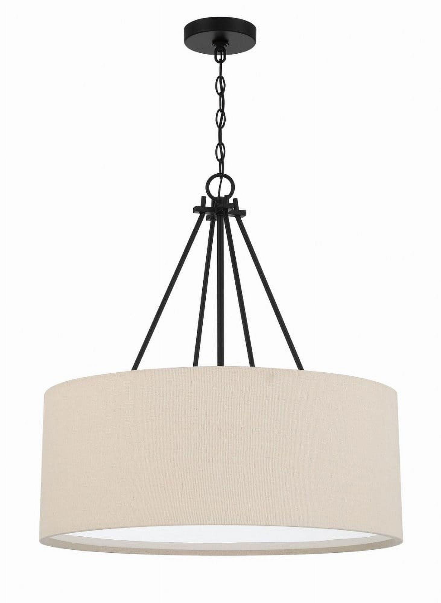 Elegant Flat Black Duke 3-Light 24" Pendant with Beige Linen Shade