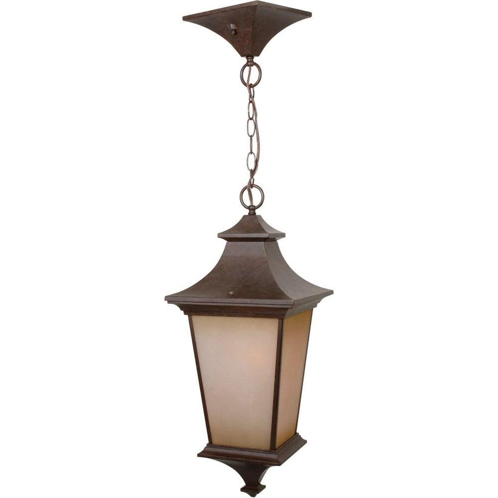 Aged Bronze 24" Rustic Outdoor Pendant Light with Glass Shade