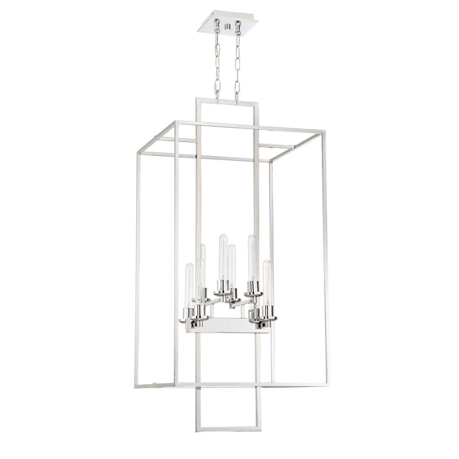 Cubic Chrome 8-Light Rectangular Cage Chandelier