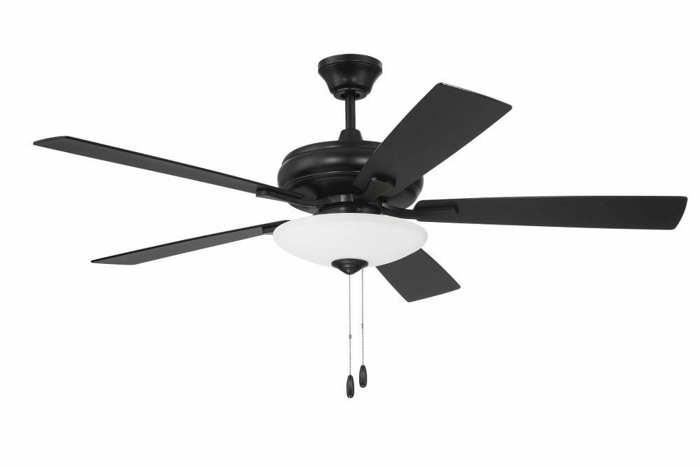 Flat Black 52" Ceiling Fan with Frost White Glass Light