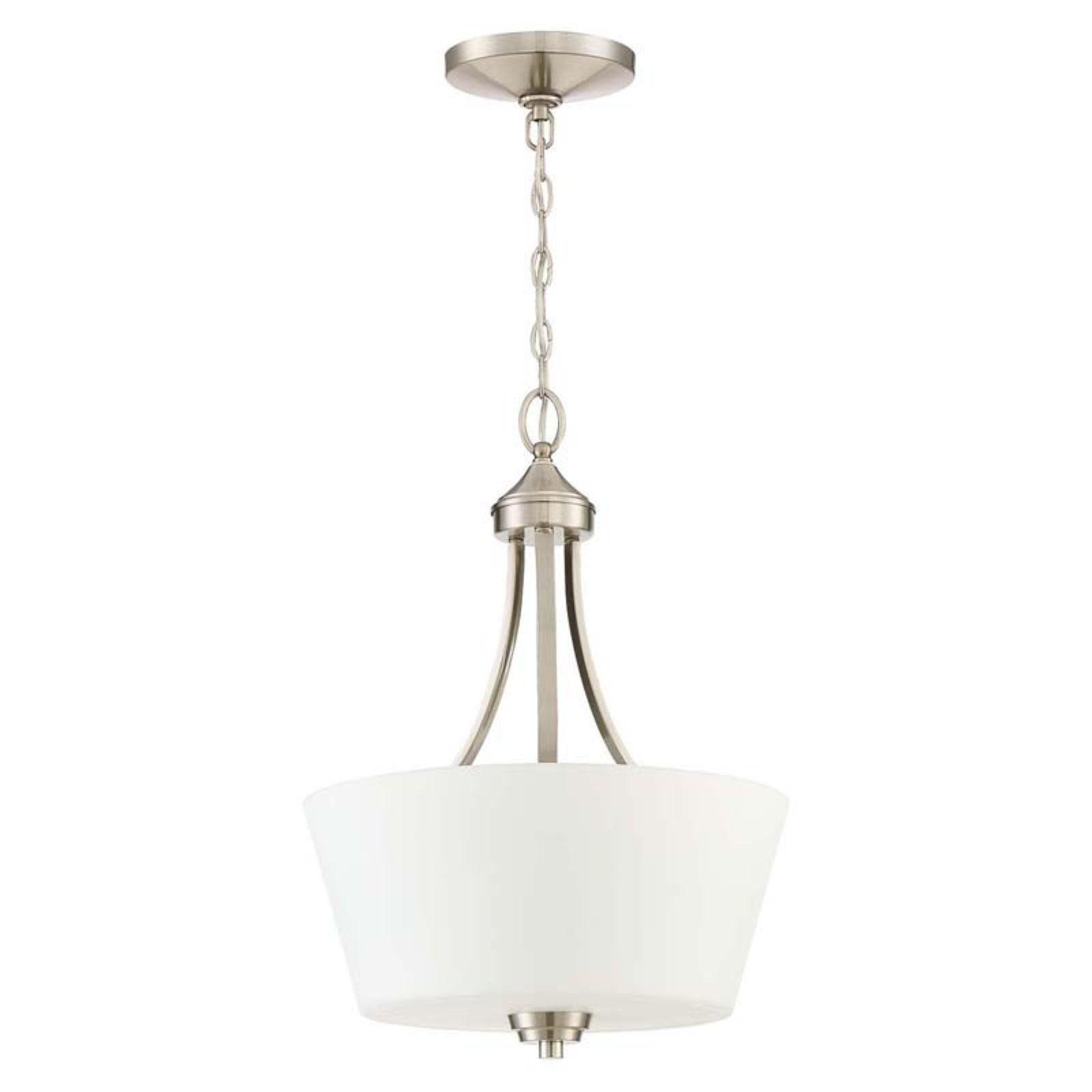 Polished Nickel Drum Pendant Light with Frosted Glass Shade