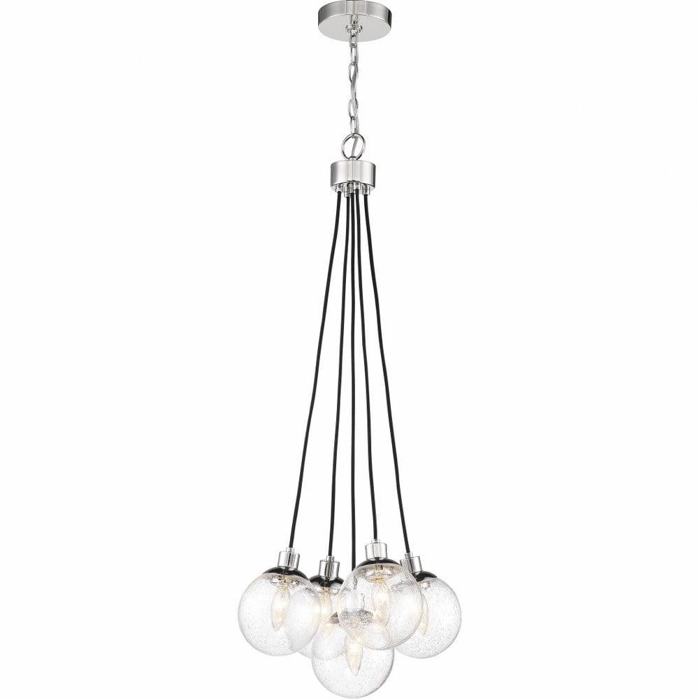 Que 5-Light Chrome Globe Pendant with Clear Glass Shades