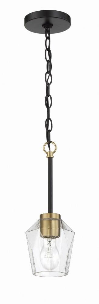 Flat Black and Satin Brass Mini Pendant Light with Clear Glass Shade