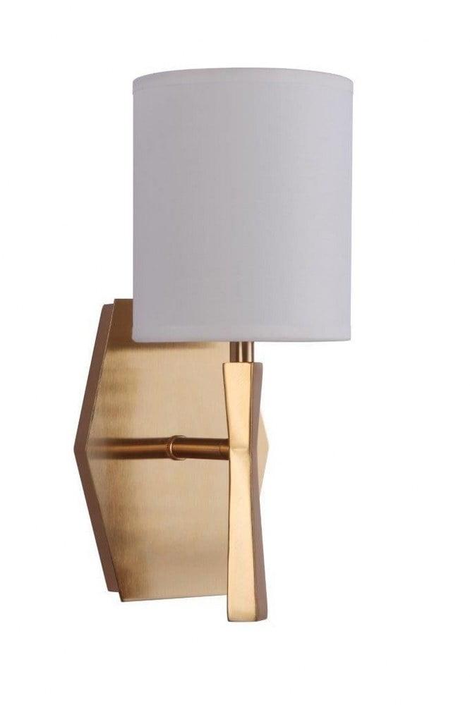 Satin Brass and White Linen 1-Light Wall Sconce