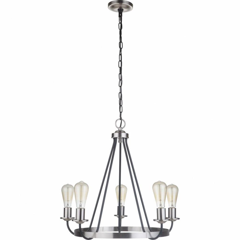 Polished Nickel and Black 5-Light Candle Chandelier