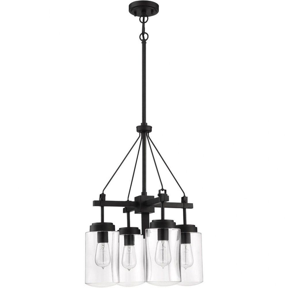 Modern Black Steel Outdoor Chandelier with Clear Glass Shades