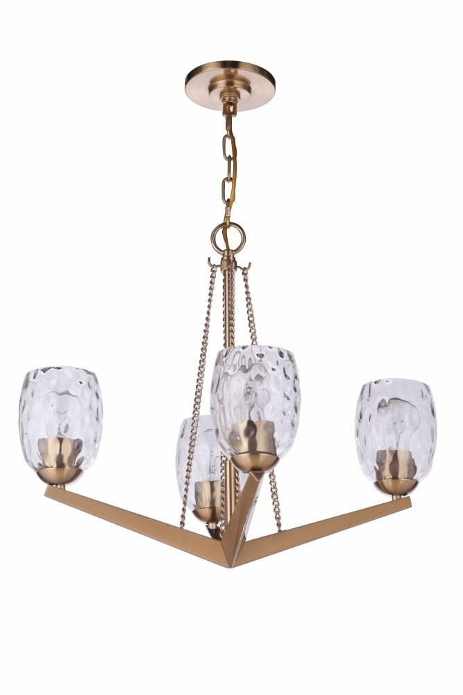 Satin Brass and Crystal 4-Light Chandelier with Water Glass Shades