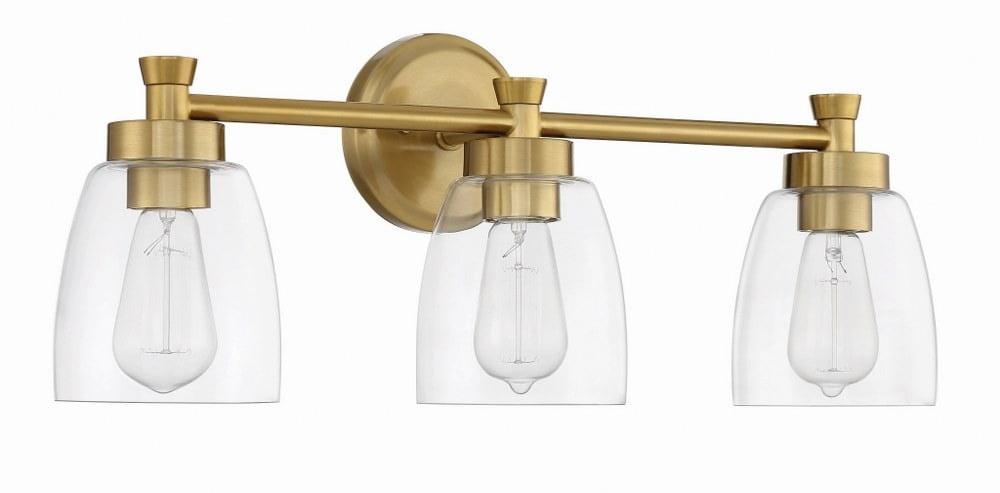 Henning Satin Brass 3-Light Vanity with Clear Glass Shades