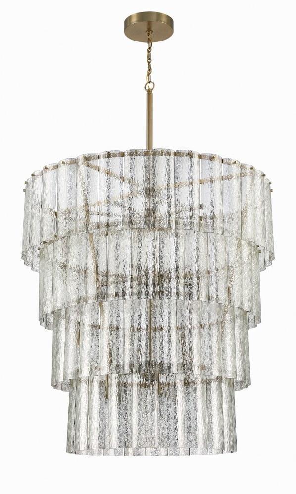 Museo Satin Brass and Crystal 28-Light Chandelier